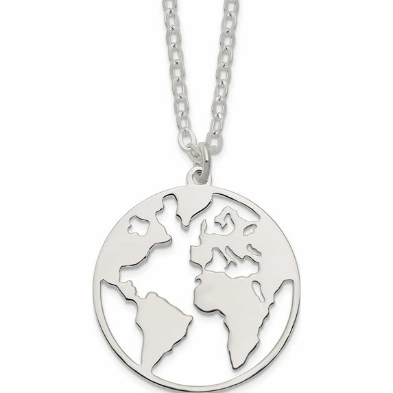 Sterling Silver Polished/Satin World With .75 In Ext Necklace Made Italy -Jewelry By Sweet Pea