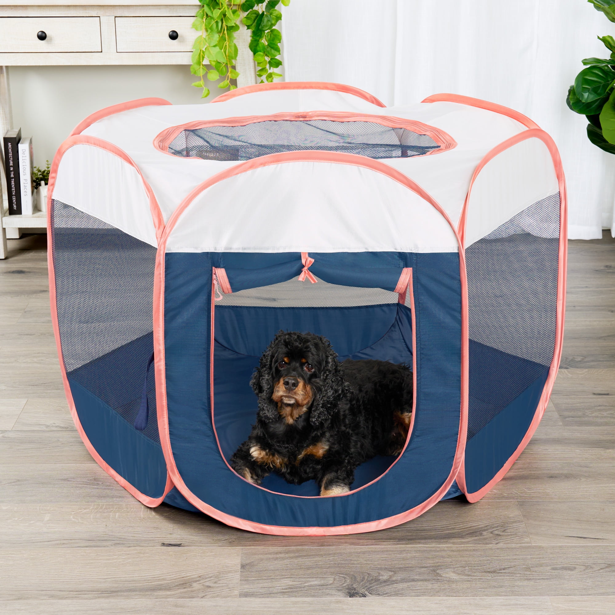 FurHaven Pet Products Mesh Open-Air Pet Playpen - Navy, Medium