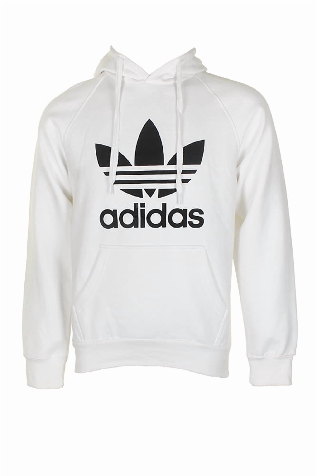 Adidas Men's Trefoil Logo Graphic Pouch Pocket Pullover Hoodie Grey Wh S