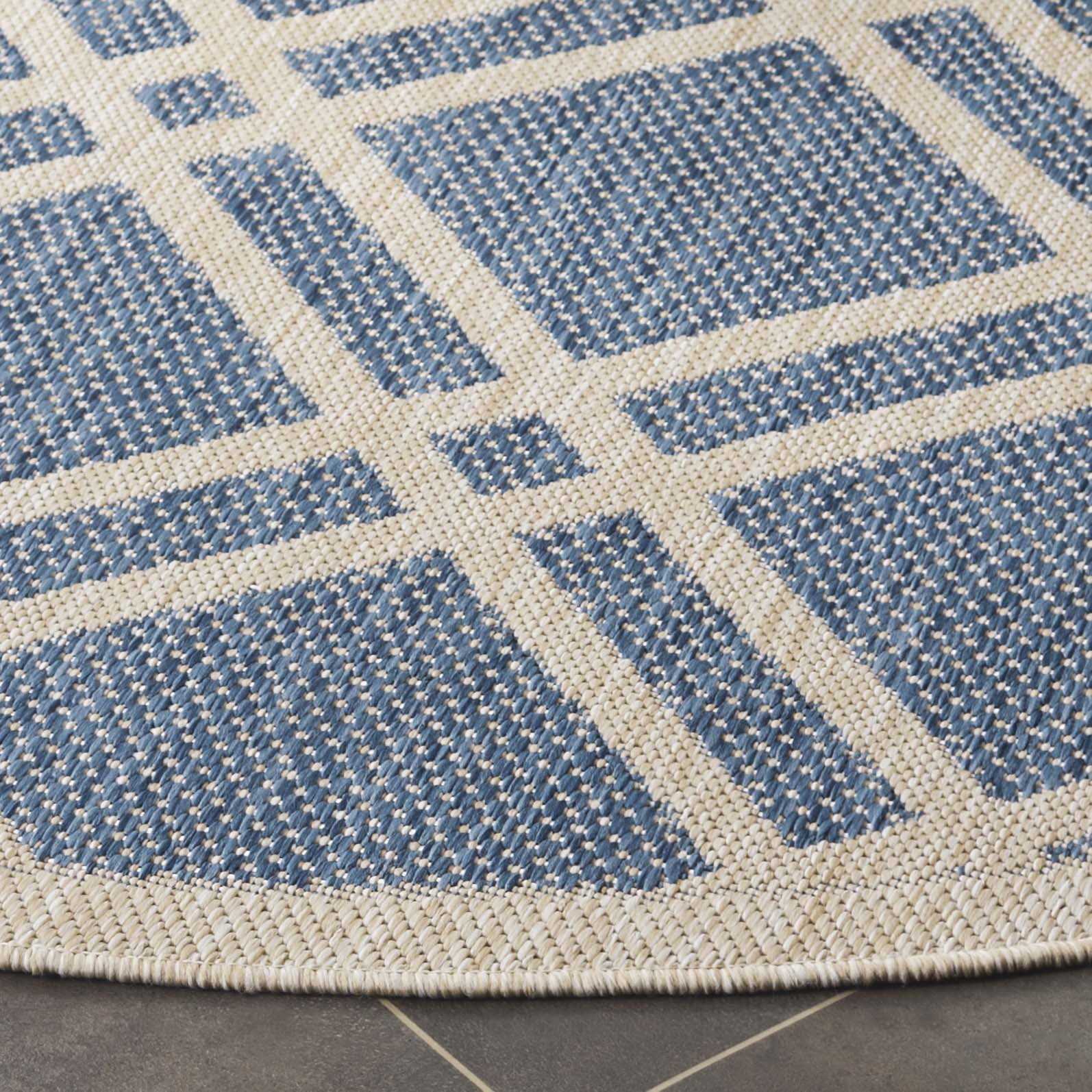 SAFAVIEH Beach House Aylen Geometric Indoor/Outdoor Area Rug, Blue/Ivory, 6'7" x 6'7" Round