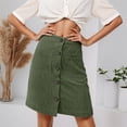 thumbnail image 2 of JTieacloth Corduroy Skirt High Waisted Button Down Mini A Line Fall Winter Short Skirt With Pockets Casual Stretch Comfort Fit,Skirt for Women(Green), 2 of 6