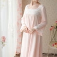 thumbnail image 2 of SWSMCLT Women's Long Sleeve Cotton Nightgown Long Sleeping Dress Vintage Victorian Night Gown See Through Princess Pink Small, 2 of 4