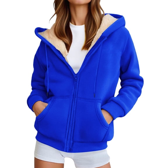 SGMVNU Hoodie Jacket for Women Zip up Sweatshirt Lined Jackets Warm Outerwear Casual Winter Coat with Pockets(Blue, XL)