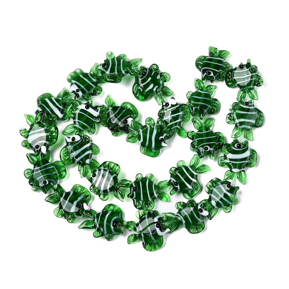 Handmade Lampwork Beads Strands Fish Green 18~23x23~27x8.5~10mm Hole: 1.5mm about 21~25pcs/strand 16.54~19.69 inch(42~50cm) Lampwork