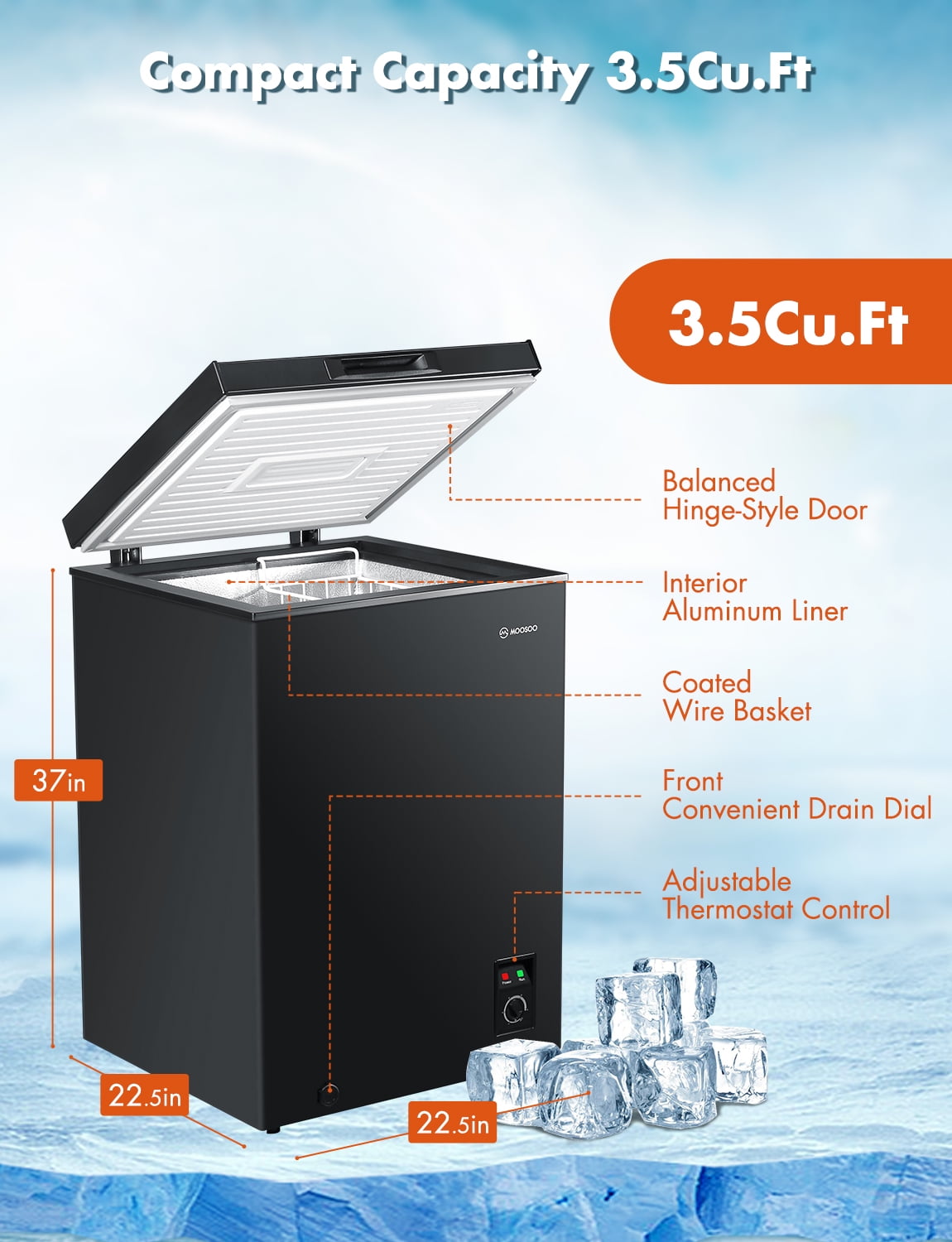 Black)Chest Freezer 3.5 Cubic Feet, Deep, Adjustable Temperature,from CA  92408