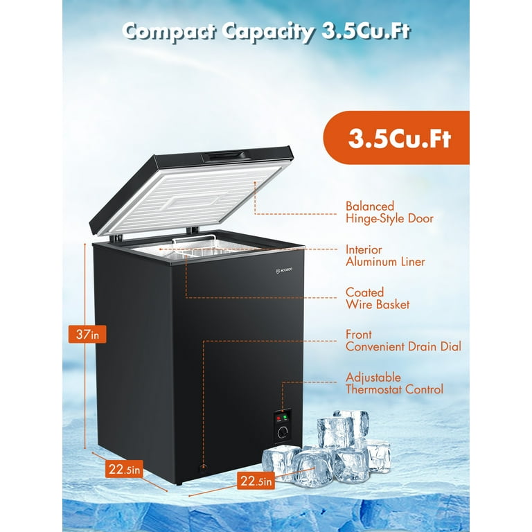 MOOSOO M 3.5 Cubic Feet Chest Freezer (DF1MD35AUS-B) is an  Energy-saving/CSA Certified, top loading compact