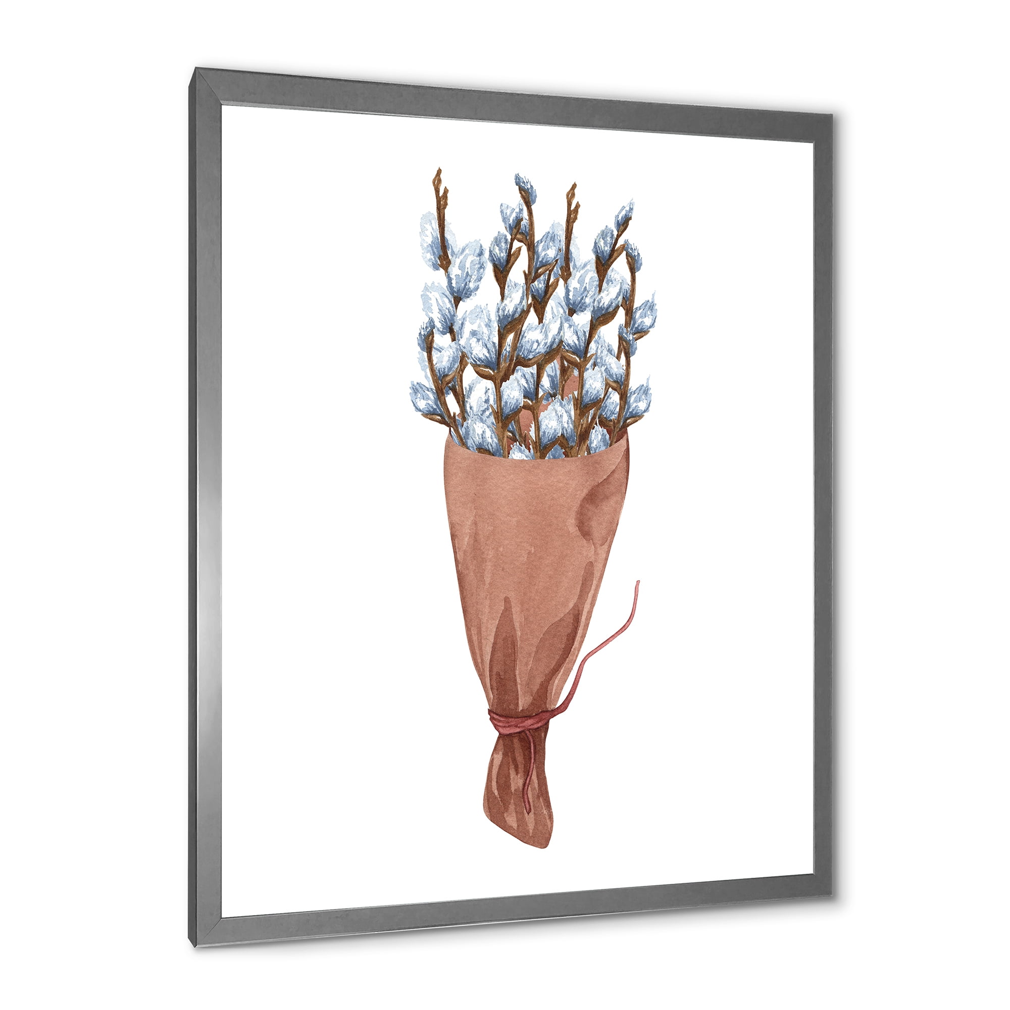 Designart 'Bunch of White Pussy Willow Twigs I' Farmhouse Framed Art Print