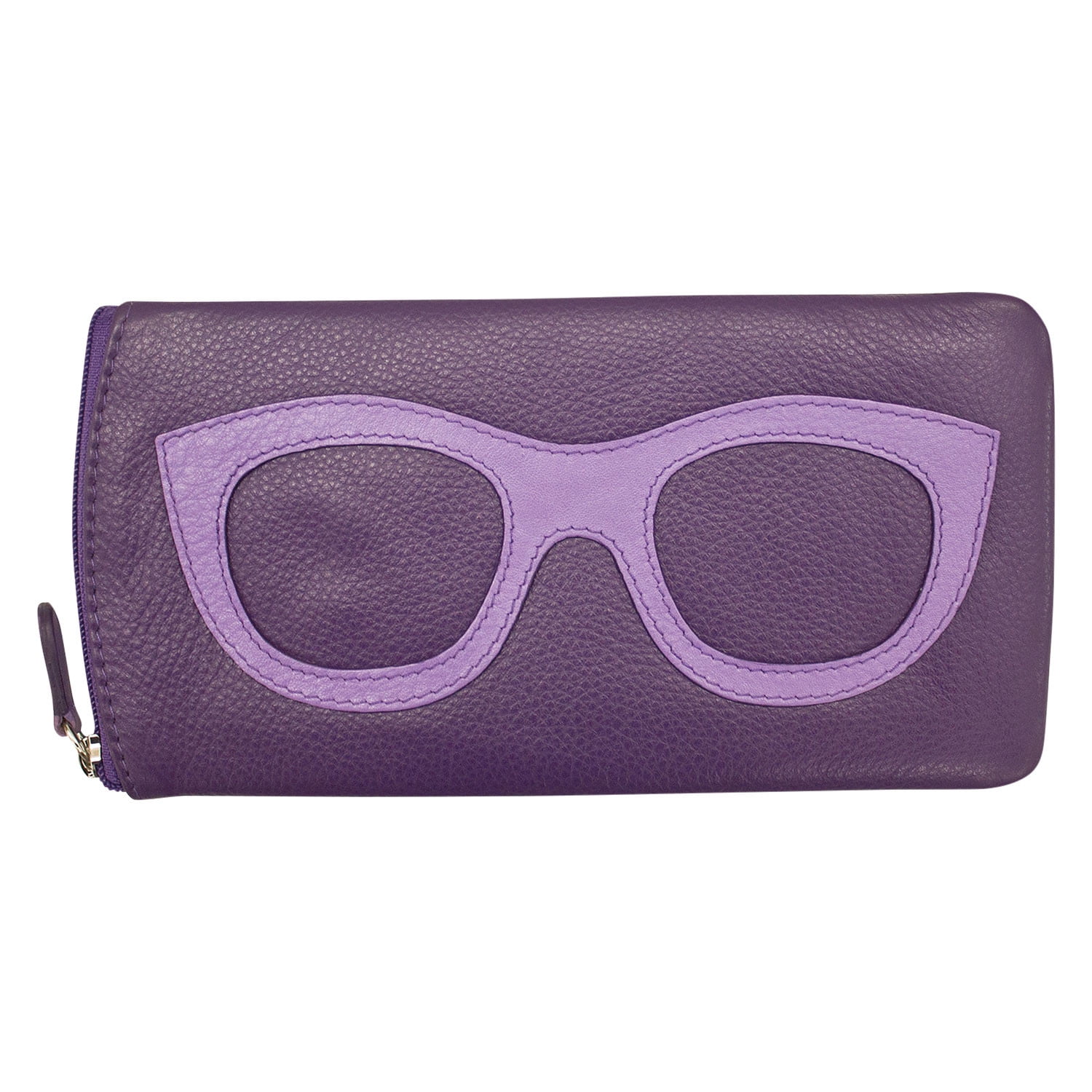 Women's Leather Eyeglasses Case Zipper Close 7" x 4"