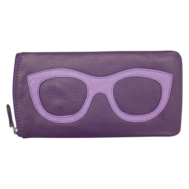 Women's Leather Eyeglasses Case Zipper Close 7" x 4"