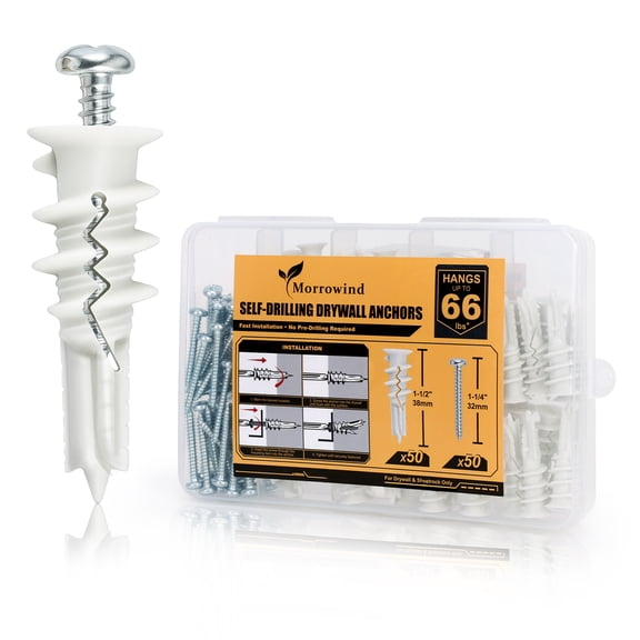 Morrowind 25 PCS Self Drilling Drywall Anchors with Screws Kit for Hanging Shelves, Mirrors, Curtain Rods