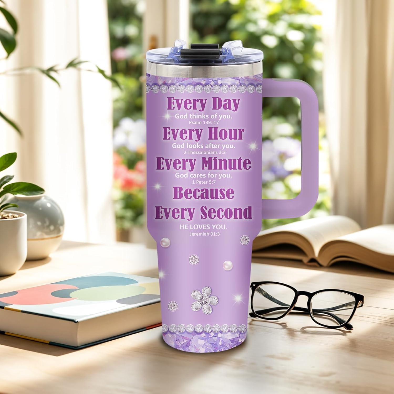 Christian Gifts, Christian Tumbler for Women, Religious Gifts for Mom Sister Wife Friends, Inspirational Spiritual Bible Verse Gift for Christmas Thanksgiving, 40 Oz Tumbler with Handle, 1PCS