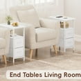 thumbnail image 5 of End Table with Charging Station Set of 2, Narrow Side Table, 23.8'' Tall Nightstand with 2 Drawers, Small Sofa Side Table Narrow Nightstand for Small Spaces, Living Room, Bedroom, White, 5 of 8
