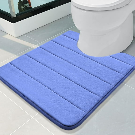 Debonair Memory Foam Bathroom rugs Toilet mats, U-Shaped Contour Carpet, 20" x 24", Blue