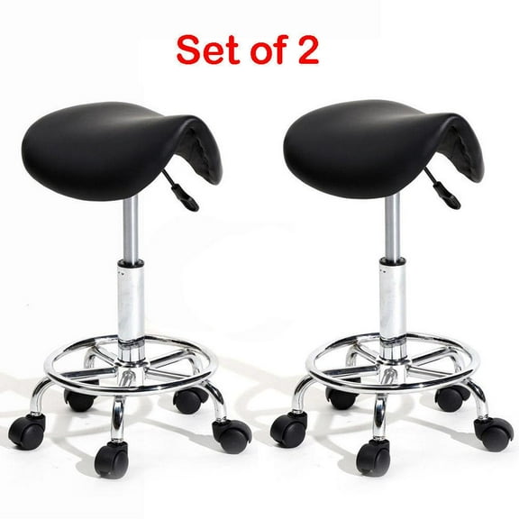 Ktaxon 2PCS Adjustable Height Salon Stool,Hydraulic Saddle Rolling Chair,Black