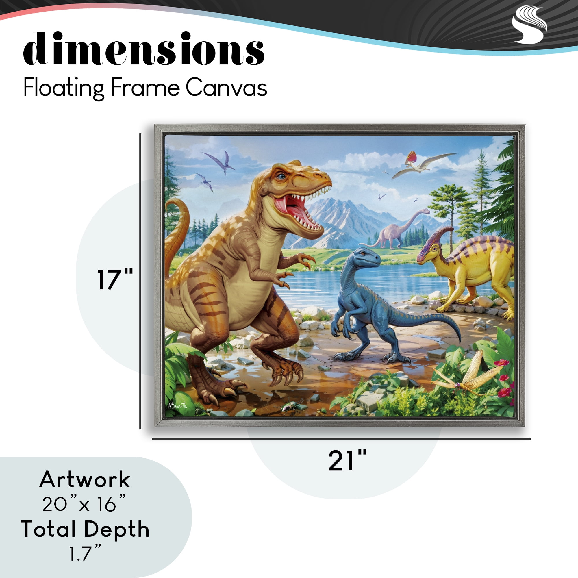 Stupell Industries Lush Jurassic Lakeside Gray Framed Floater Canvas Wall Art, design by Henriette Chinaglia