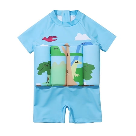 

PEYAN 0-5T Toddler Baby Boy Short Sleeve Float Swimsuit Buoyancy Sticks One Piece Floating Swim Training Swimwear