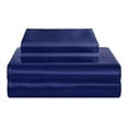 thumbnail image 3 of Flxxie 4 Pieces King Silky Satin Sheet Set for Hair and Skin, Includes Flat Sheet, Deep Pocket Fitted Sheet and Pillowcases, Navy Blue, 3 of 6