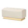 thumbnail image 2 of Baxton Studio Powell Glam and Luxe Beige Velvet Fabric Upholstered and Gold PU Leather Storage Ottoman, 2 of 10