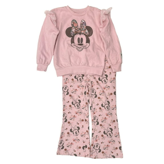 Disney Girls Minnie Mouse 2 Pc Floral Pink Sweatshirt & Sweatpants Set 7-8
