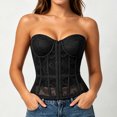 thumbnail image 2 of LEAVINGSUO Corset Tops for Women Vintage Strapless Lace Shaping Top Sheer Floral Mesh Hook Front Boned Slim Waist Bustier Club Daily Outfit Black S, 2 of 5