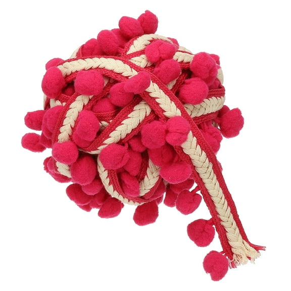 Uxcell 5.5Yards Embroidered Pompoms Trim Ribbon, Pom Poms Fringe Ball Trim Ribbon Tassel Lace Accessory for Sewing DIY Crafts Fabric Home Curtain Decoration, Rose Red