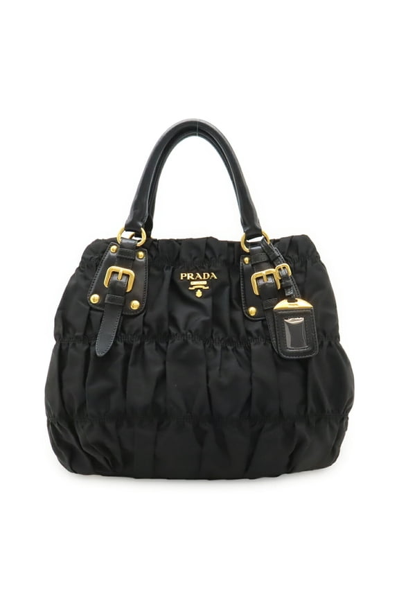 Pre-Owned PRADA TESSUTO Gathered Tote Bag, Handbag, Shoulder Nylon, NERO Black (BN1792)