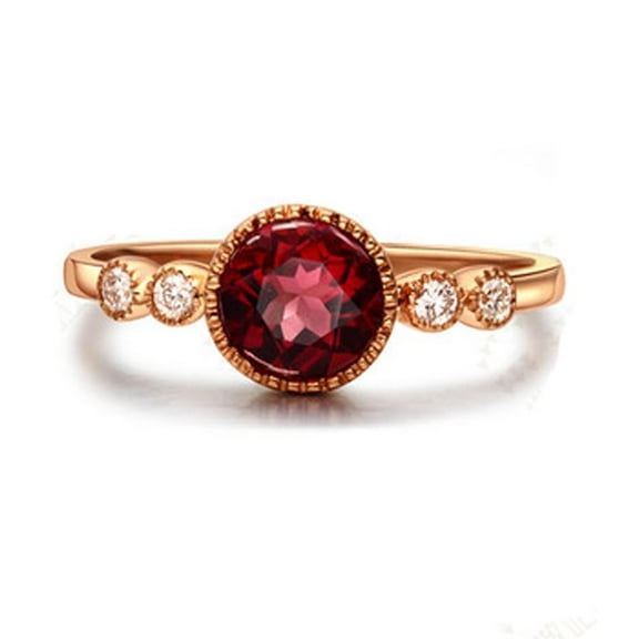 6mm Round Shape 1.5 Carat Red Ruby And Moissanite Diamond Antique Engagement Ring in 10k Yellow Gold