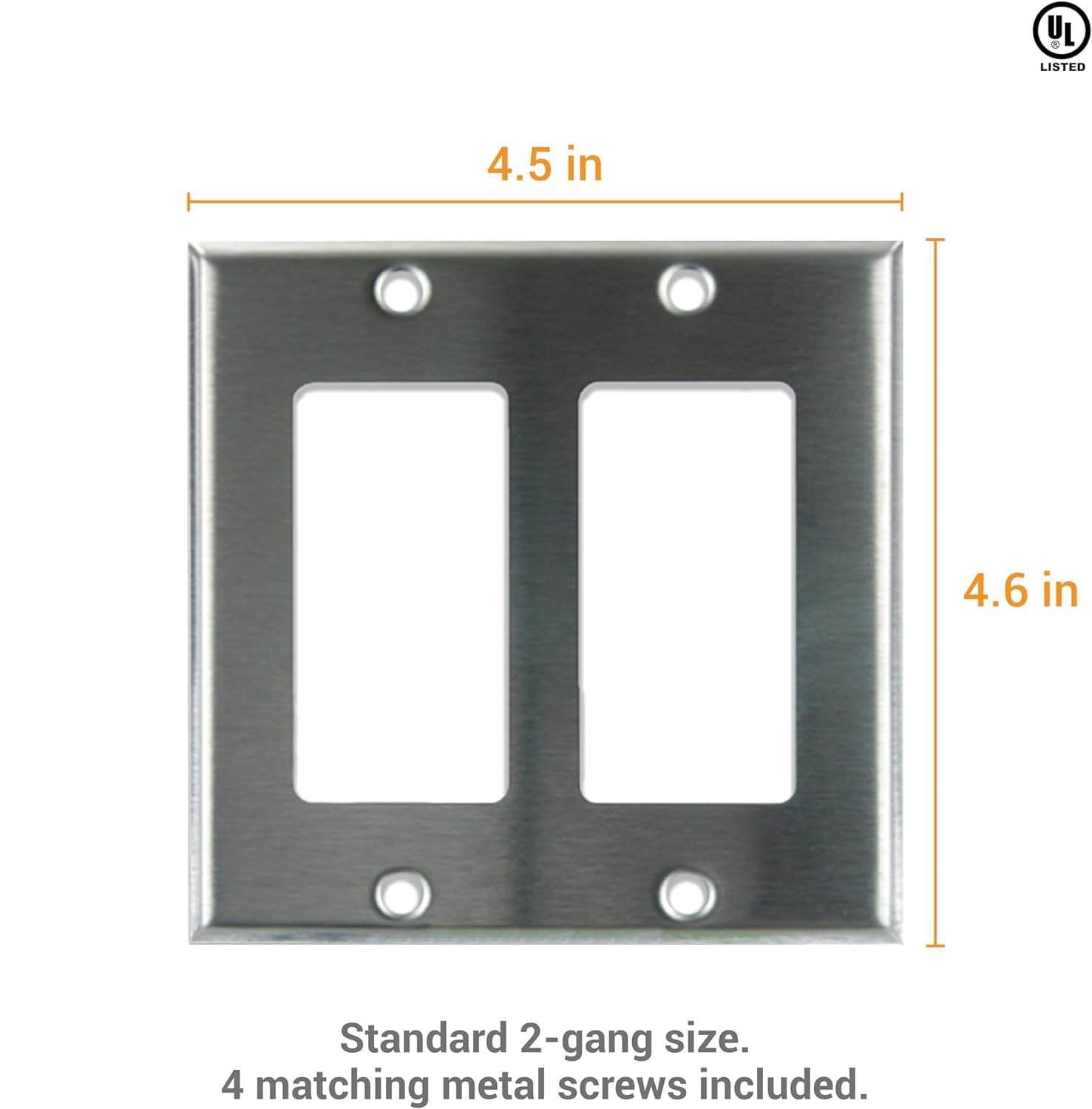 Diodesy- Pack of 12 E302S 2 Gang Decorator Rocker Switch Wall Plate with Metal Screws, Receptacle Switch Cover, Steel Gloss Finish, Unbreakable Outlet Steel Construction, Safe Round Edge, UL Listed