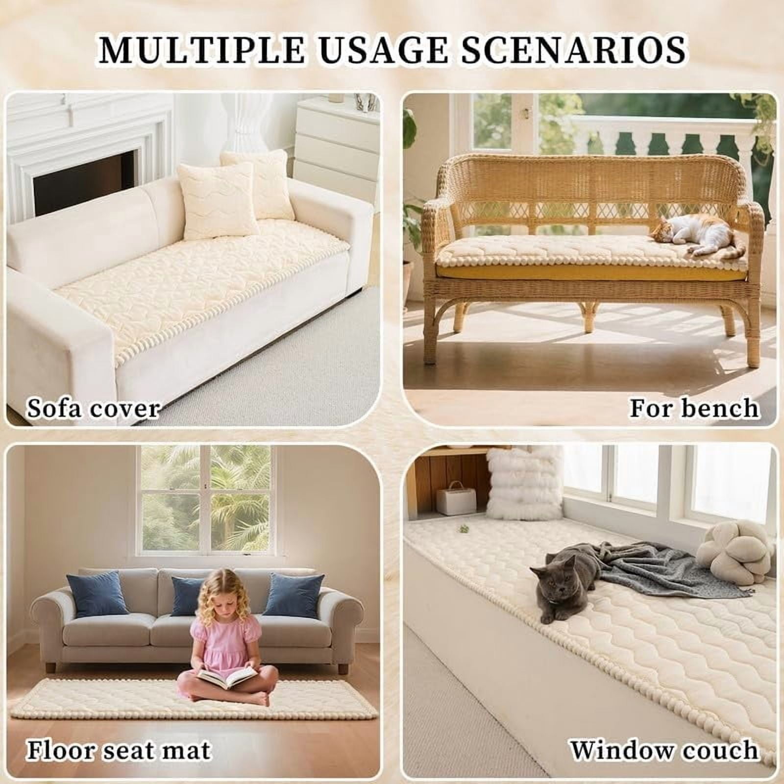 Topchances Fuzzy Couch Covers, Faux Mink Wavy Sofa Slipcover Mat for Pets,  Anti-Slip Furniture Protector Pet Bed Mat for Dogs Cats (Beige Yellow, 28''x59'')