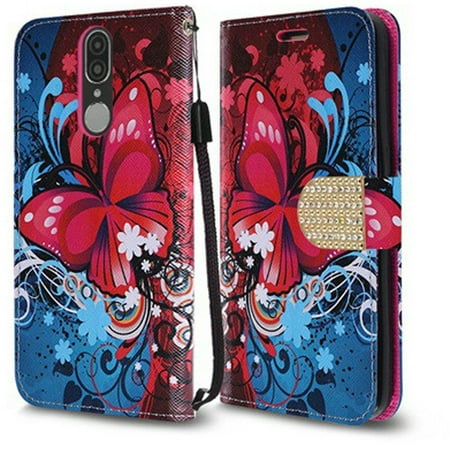 Bemz Bling Series Wallet Compatible with Coolpad Legacy (2019) Case with Diamond Magnetic Flip Cover, Card/Money Holder Slots, ID Window and Atom Cloth - Butterfly