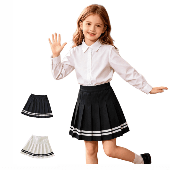 Fozruso School Uniform Skirts for Girls Stretch High Waist Basic Flowy A-Line Skirts for Kids Casual School(Black)