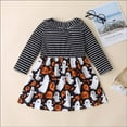 thumbnail image 2 of YEEDISON Baby Girl Christmas Dress Striped Pumpkin Ghost Print Long Sleeve Ruffles O-neck Princess Dress Festival Party Baby Clothes for 18M-6Y, 2 of 4