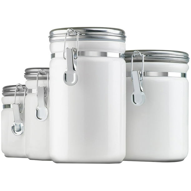 Anchor Hocking 4 Piece Ceramic Clamp Top Canister Set White Walmart Com Walmart Com
