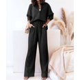 thumbnail image 5 of Women'S Solid Color Collared Blouse and High Waist Pants Two Piece Set Fashion, 5 of 9