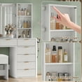 thumbnail image 6 of 47'' W Fluted Vanity Desk, Makeup Vanity With Power Oultlet, 7 Drawers Vanity With 10 LED Lights And Mirror, 3 Lighting Modes Adjustable, Glass Top, Vanity With Chair For Bedroom, Natural, 6 of 7