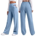 thumbnail image 2 of Zjunqe High Waist Wide Leg Sweatpants for Women Elastic Waist Baggy Jogging Casual Loose Fit Bottoms Lounge Trousers with Pockets Plus Size Trendy Fall Sports Sweat Pants Basic Sweatpants Sky Blue S, 2 of 8