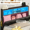 thumbnail image 2 of Twin Bed Frames with Drawers,Upholstered Storage Headboard,LED Bed Frame Twin with Charging Station,Black PU, 2 of 7