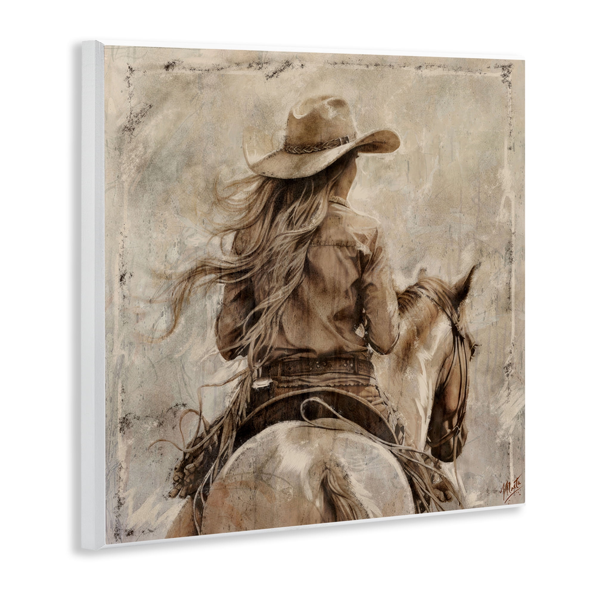 Stupell Industries Windblown Cowgirl on Horseback Wall Plaque Art, design by Marta Wiley