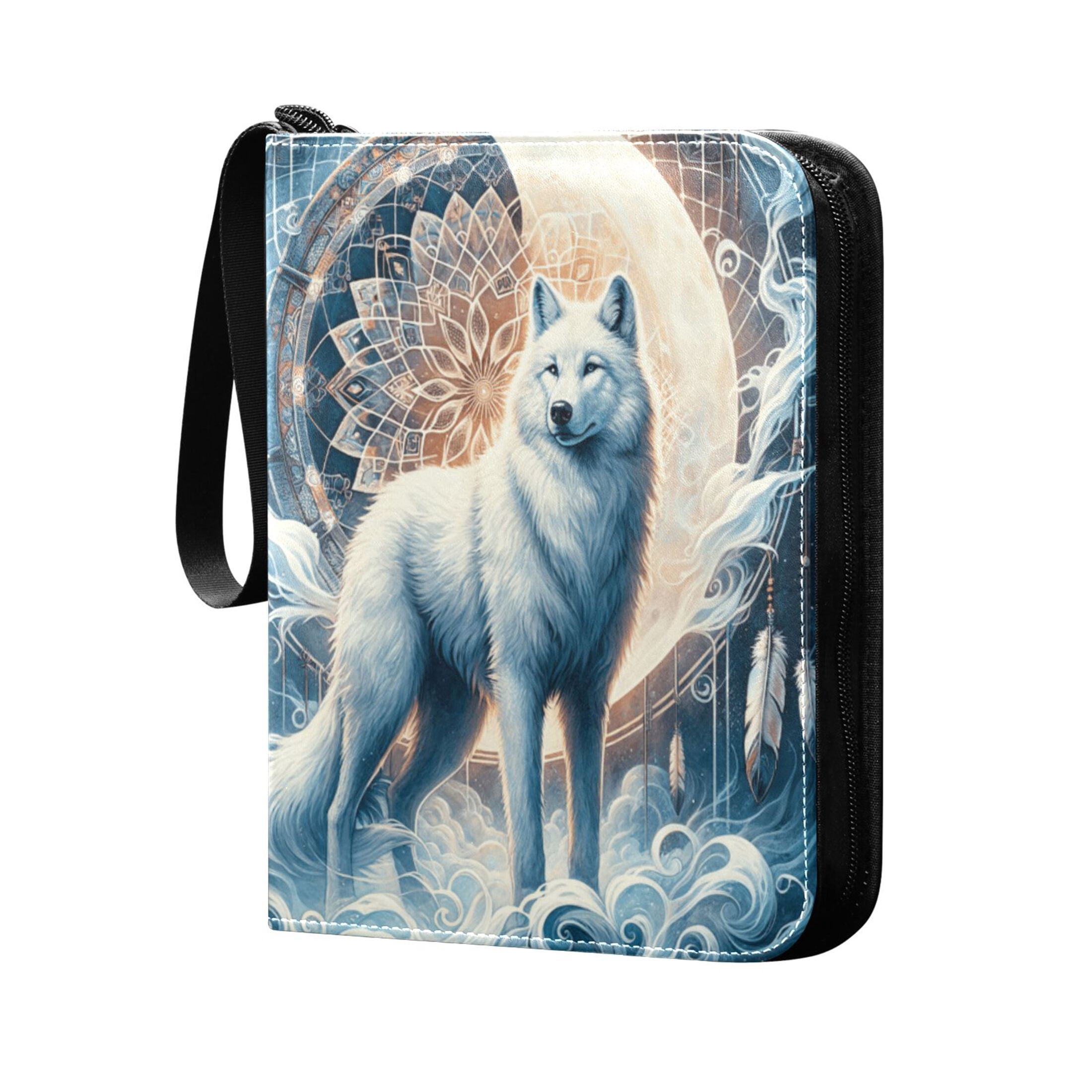 Trading Card Binder Album 400 Pockets 50 Removable 4-Pocket Pages Waterproof Wolf with Bright Moon