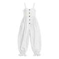 thumbnail image 5 of Women Button Down Cotton Jumpsuits Plain Strap Sleeveless Casual Wide Legs Rompers Loose Overall with Pockets, 5 of 6