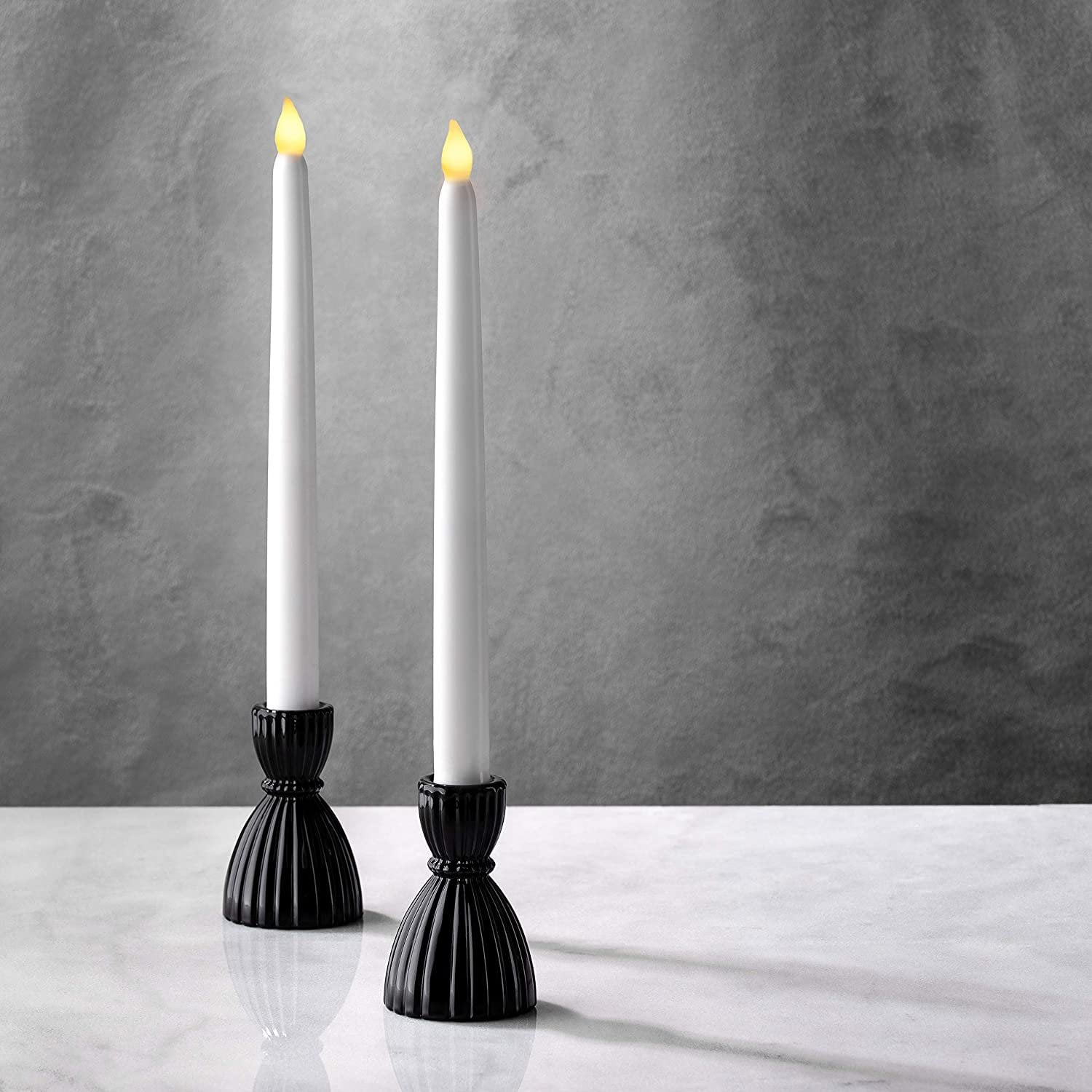 LampLust Black Taper Candle Holders, Set of 2 - Glossy Black Glass Candle Holders