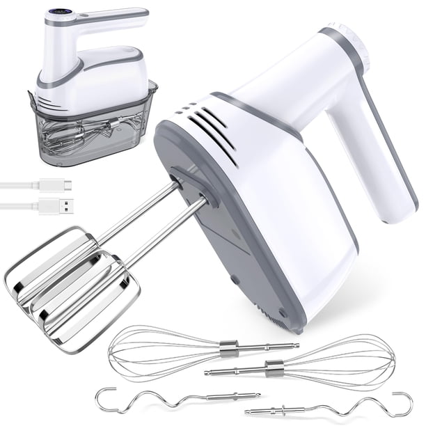 Batidora de mano inalámbrica BinRoc de 12 velocidades con 6 accesorios (blanca)