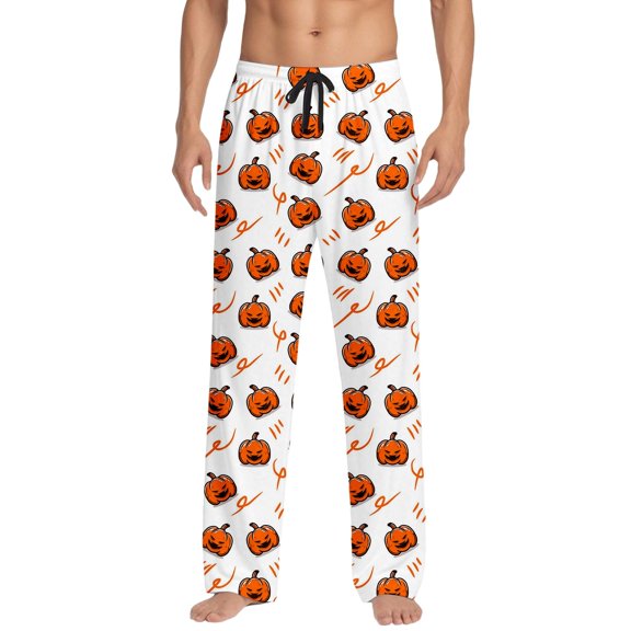 SJLDQY Mens Halloween Pajamas Pants Wide Leg Pjs Trousers for Men Hallowmas Pumpkin Ghost Elastic Waist Homewear Loungewear With Pocket