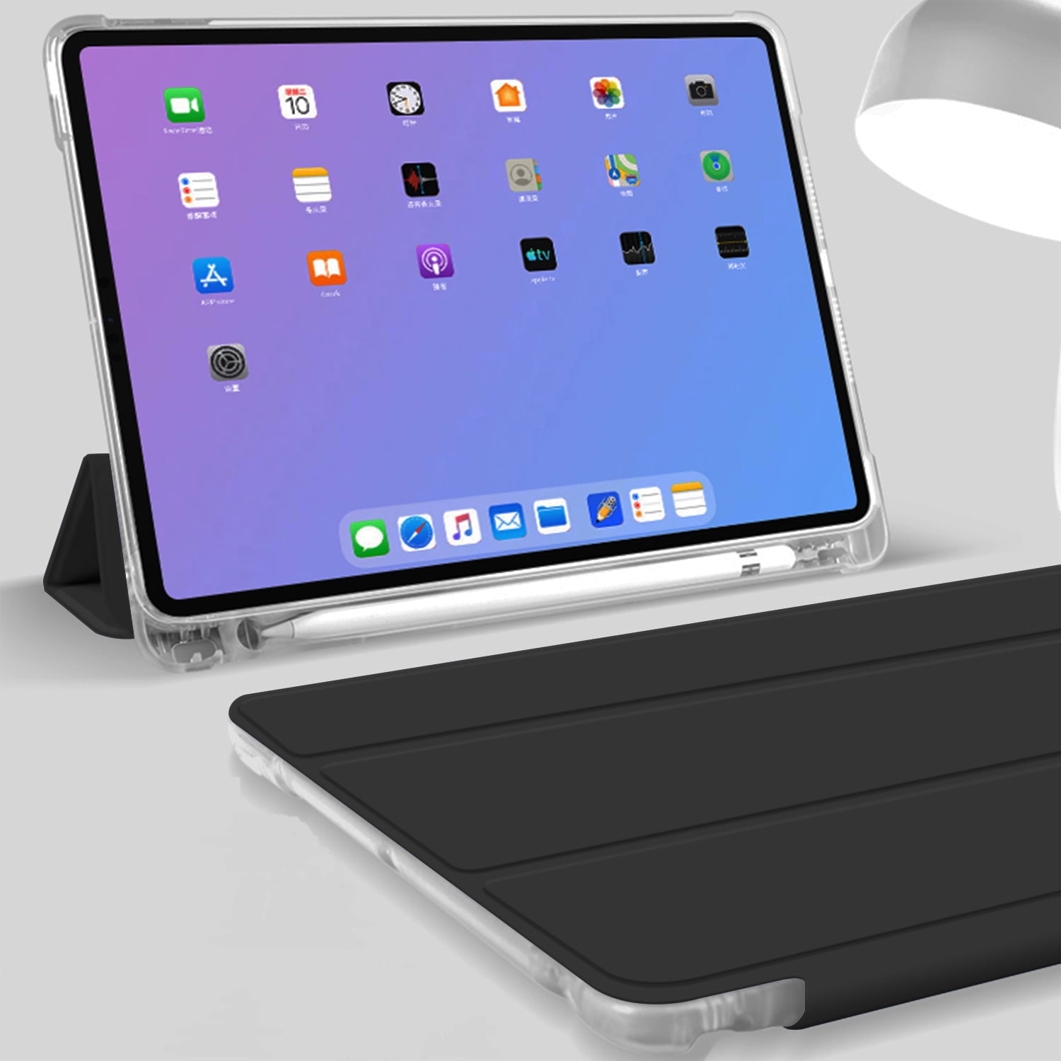 iPad 9th 2021 8th 2020 7th 2019 Generation [iPad 9 iPad 8 iPad 7 ] 10.2 Inch A2602 A2270 A2197 MK663LL/A MK673LL/A MYN62LL/A MW6Y2LL/A Clear Back TPU Silicone Back Printed Case Pencil Holder - Black