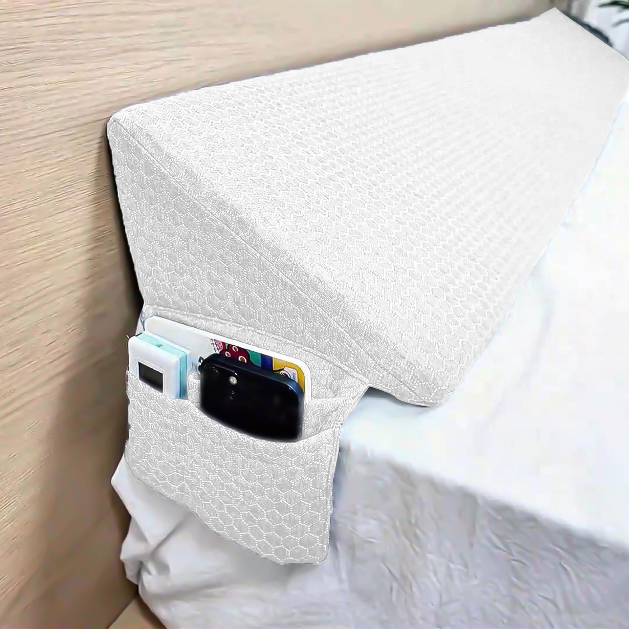 Bed Wedge Pillow - Headboard Pillow Fill The Gap 0-8" Between Headboard and Mattress, White, M