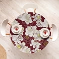 thumbnail image 4 of Ambesonne Floral Fitted Round Tablecloth, Magnolia Flowers Spring Art, 36"- 40" Diameter, Burgundy White and Yellow, 4 of 5