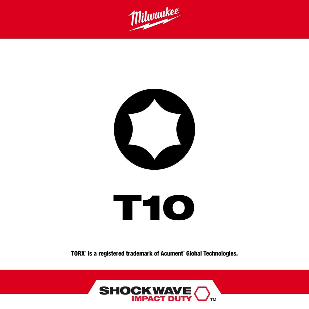 Milwaukee Tool T10 TORX SHOCKWAVE Impact 3-1/2" Power Bits (5 pk)