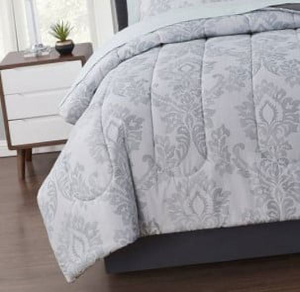Mainstays Gray Pinstripe Damask 8-Piece Bed-in-a-Bag Bedding Set with Sheet Set, Queen