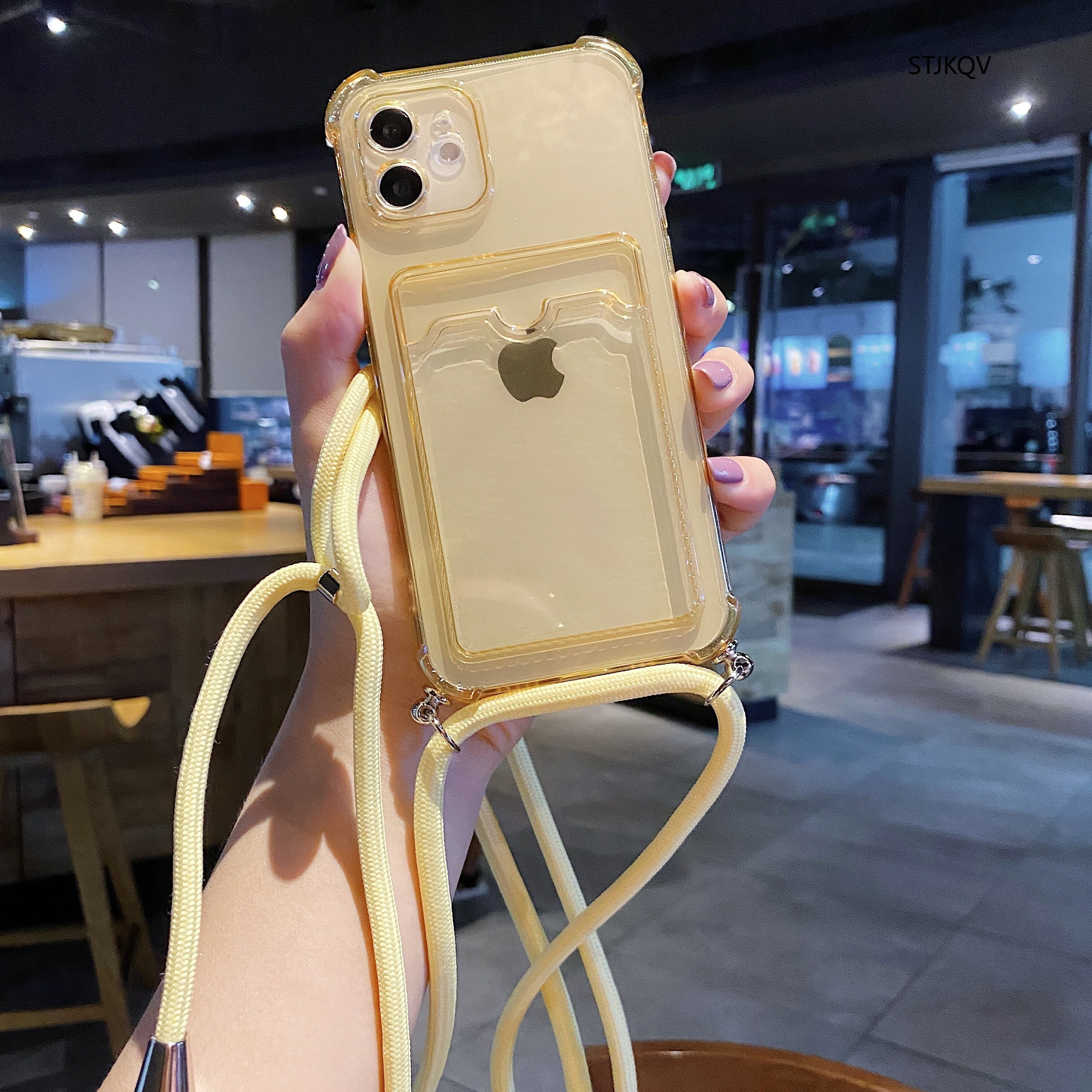 Necklace Strap Phone Case For iPhone 13 Pro Max 12 11 XS X XR Mini SE2 6S 7  8 Plus Transparent Soft TPU Chain Case 
