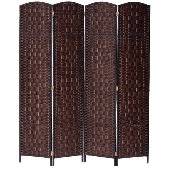 4 Panel Room Divider Bamboo Weave Brown Color